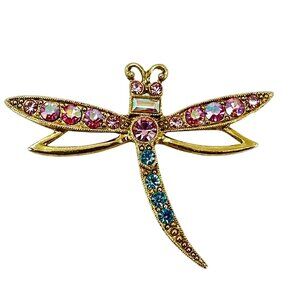 1928 Collection Gold-Tone Dragonfly Brooch With Pink & Blue Rhinestones